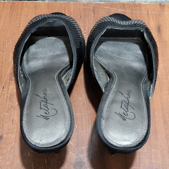 Metaphor Womens Open Toe Heel Shoes Size 8.5 Black Silver Sequins - Picture 3 of 12